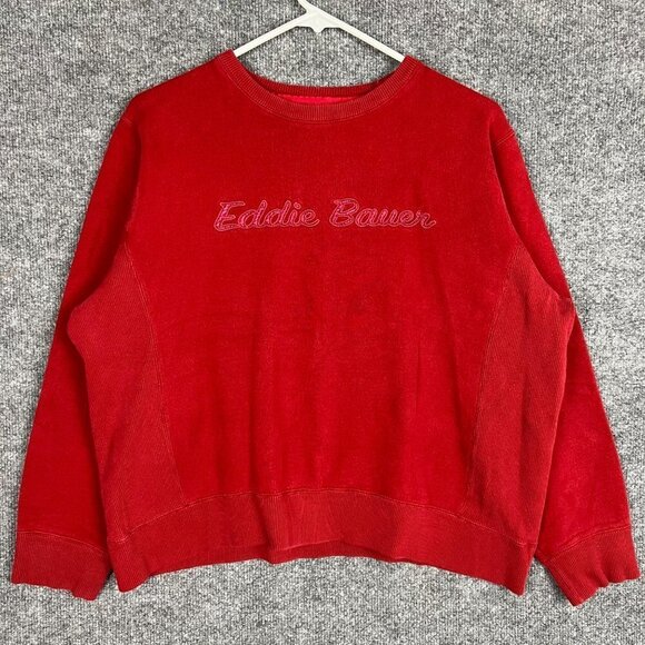 Eddie Bauer‎ Cropped Sweatshirt Women's XLarge Red Spellout Long Sleeve - Picture 1 of 7